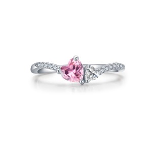 925 Sterling Silver Romantic Love Pink Heart CZ Ring 70300096