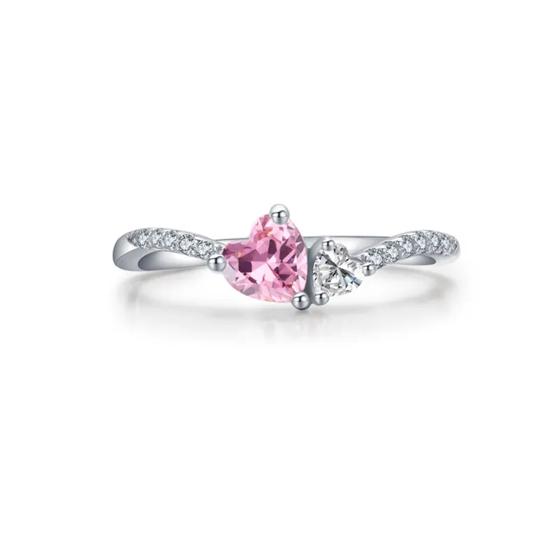 925 Sterling Silver Romantic Love Pink Heart CZ Ring 70300096
