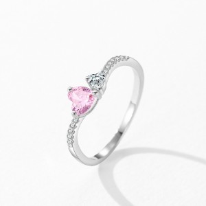 925 Sterling Silver Romantic Love Pink Heart CZ Ring 70300096