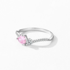 925 Sterling Silver Romantic Love Pink Heart CZ Ring 70300096