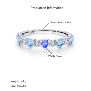 925 Sterling Silver Aquamarine Heart Zircon Ring 70300097