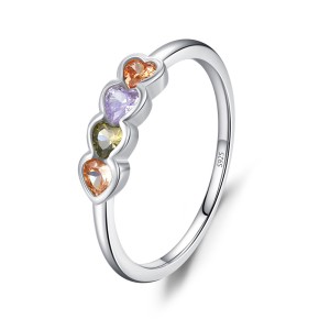 925 Sterling Silver Multicolor Heart Zircon Ring 70300098