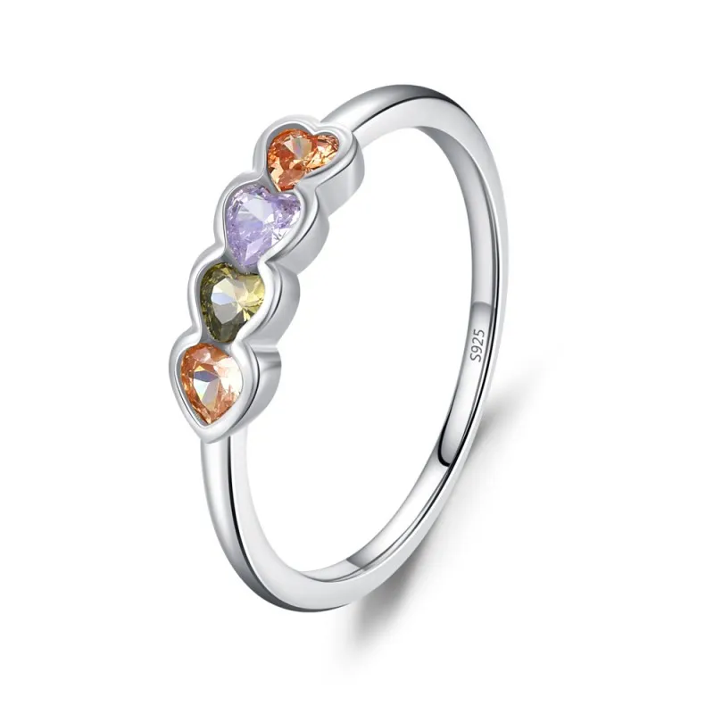 925 Sterling Silver Multicolor Heart Zircon Ring 70300098