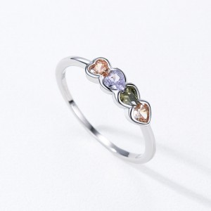 925 Sterling Silver Multicolor Heart Zircon Ring 70300098