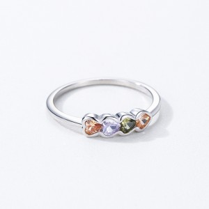 925 Sterling Silver Multicolor Heart Zircon Ring 70300098