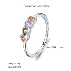 925 Sterling Silver Multicolor Heart Zircon Ring 70300098