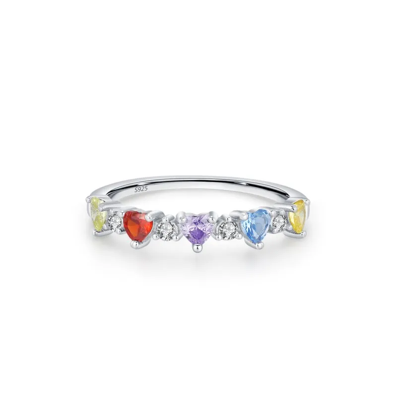 925 Sterling Silver Multicolor Heart Zircon Ring 70300099