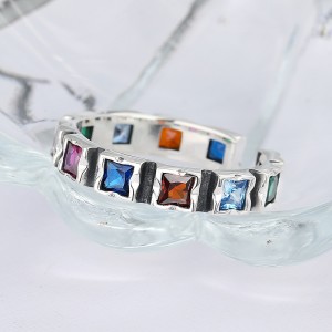 Rainbow Square Zirconia Open Rings 70400043