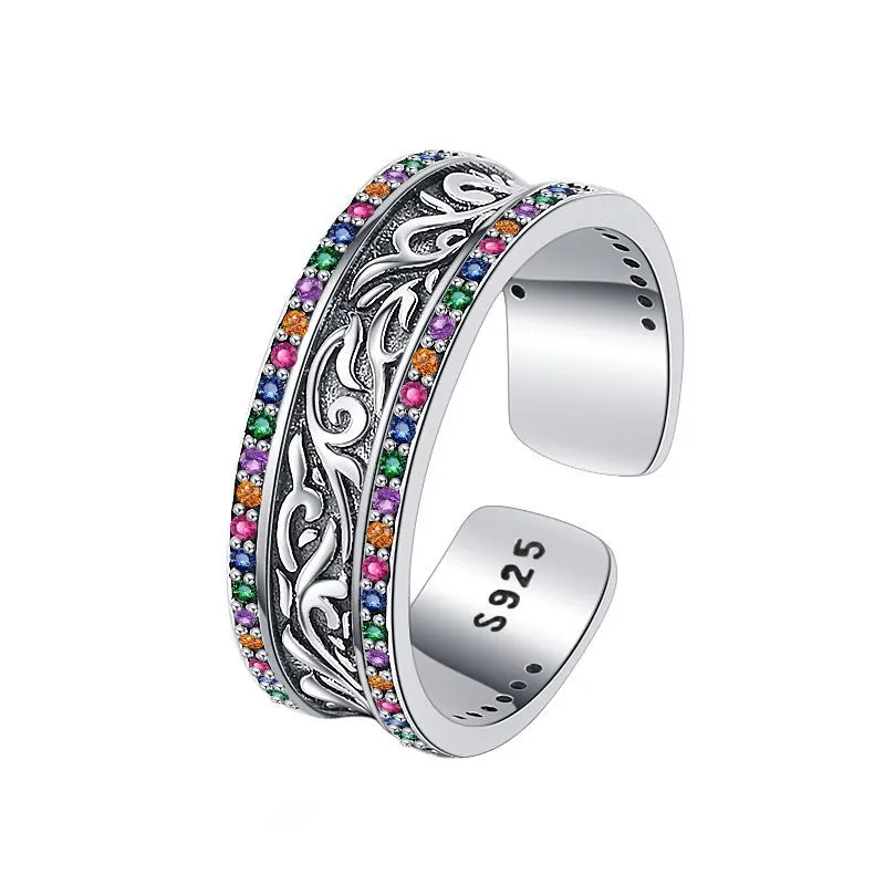 Rainbow Zirconia Grass Herb Flower Open Rings 70400044