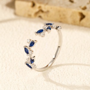 S925 Vintage Zirconia Leaf Open Ring 70400151