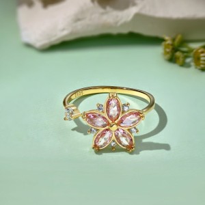 Moveable Pink Flower Zirconia Open Rings 70400230
