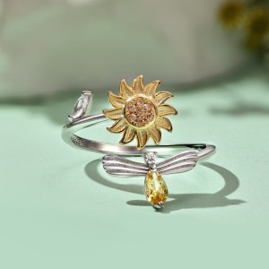 Moveable Sunflower Zirconia Open Rings 70400232 Moveable Sunflower Zirconia Open Rings 70400232