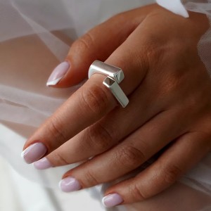 925 Sterling Silver Geometric Cross-Over Open Adjustable Band Ring 70400257