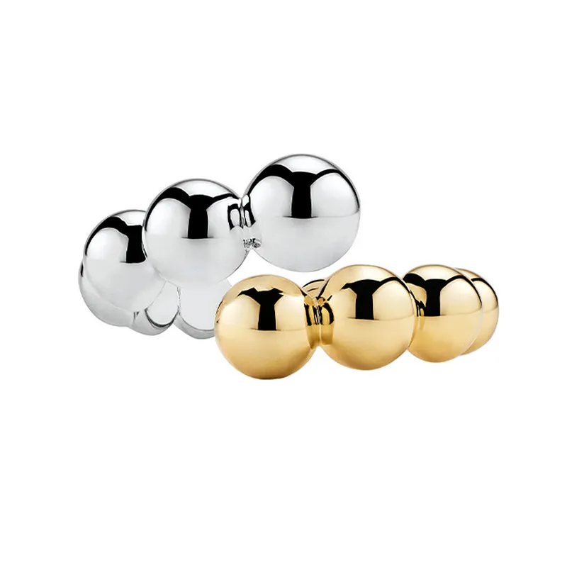 925 Sterling Silver Adjustable Two-Tone Beaded Open Ring 70400258