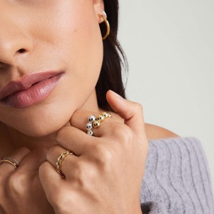 925 Sterling Silver Adjustable Two-Tone Beaded Open Ring 70400258 925 Sterling Silver Adjustable Two-Tone Beaded Open Ring 70400258