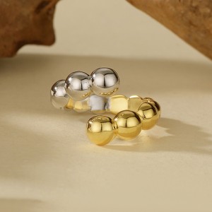 925 Sterling Silver Adjustable Two-Tone Beaded Open Ring 70400258 925 Sterling Silver Adjustable Two-Tone Beaded Open Ring 70400258