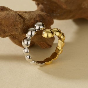 925 Sterling Silver Adjustable Two-Tone Beaded Open Ring 70400258 925 Sterling Silver Adjustable Two-Tone Beaded Open Ring 70400258