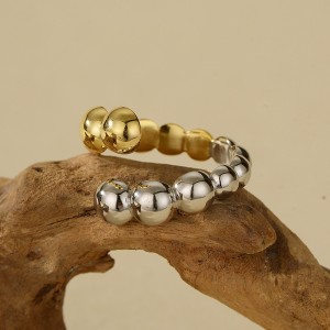 925 Sterling Silver Adjustable Two-Tone Beaded Open Ring 70400258 925 Sterling Silver Adjustable Two-Tone Beaded Open Ring 70400258