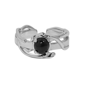 925 Sterling Silver Black Agate Moonstone Adjustable Open Ring 70400260 925 Sterling Silver Black Agate Moonstone Adjustable Open Ring 70400260