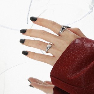 925 Sterling Silver Black Agate Moonstone Adjustable Open Ring 70400260 925 Sterling Silver Black Agate Moonstone Adjustable Open Ring 70400260