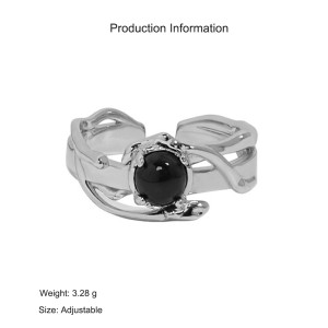 925 Sterling Silver Black Agate Moonstone Adjustable Open Ring 70400260 925 Sterling Silver Black Agate Moonstone Adjustable Open Ring 70400260
