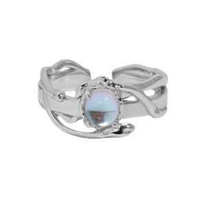 925 Sterling Silver Black Agate Moonstone Adjustable Open Ring 70400260 925 Sterling Silver Black Agate Moonstone Adjustable Open Ring 70400260