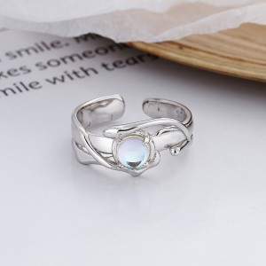 925 Sterling Silver Black Agate Moonstone Adjustable Open Ring 70400260 925 Sterling Silver Black Agate Moonstone Adjustable Open Ring 70400260