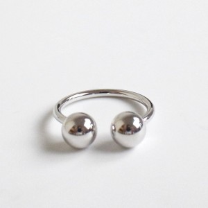 925 Sterling Silver Adjustable Double-Ball Open Ring 70400261 925 Sterling Silver Adjustable Double-Ball Open Ring 70400261