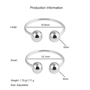 925 Sterling Silver Adjustable Double-Ball Open Ring 70400261 925 Sterling Silver Adjustable Double-Ball Open Ring 70400261