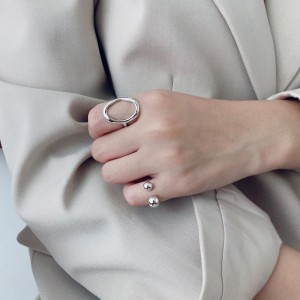 925 Sterling Silver Adjustable Minimalist Ball Open Ring 70400262