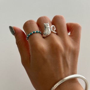 925 Sterling Silver Adjustable Hugging Cat Open Ring 70400264 925 Sterling Silver Adjustable Hugging Cat Open Ring 70400264