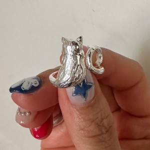 925 Sterling Silver Adjustable Hugging Cat Open Ring 70400264 925 Sterling Silver Adjustable Hugging Cat Open Ring 70400264