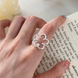925 Sterling Silver Abstract Floral Adjustable Ring 70400267