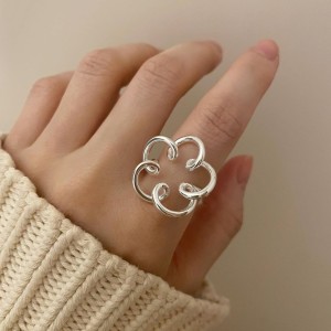 925 Sterling Silver Abstract Floral Adjustable Ring 70400267