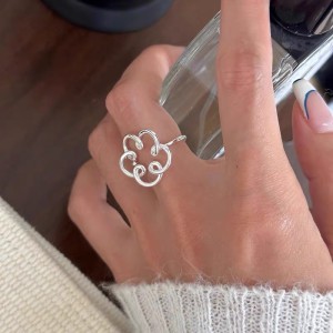 925 Sterling Silver Abstract Floral Adjustable Ring 70400267