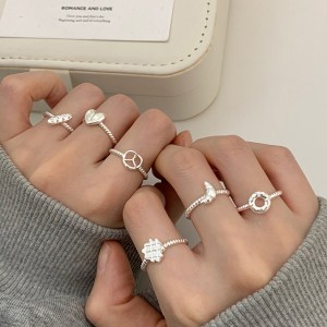 925 Sterling Silver Croissant Donut Dome Adjustable Open Ring 70400269