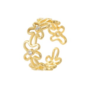 925 Sterling Silver Adjustable Pave CZ Flower Open Ring 70400270