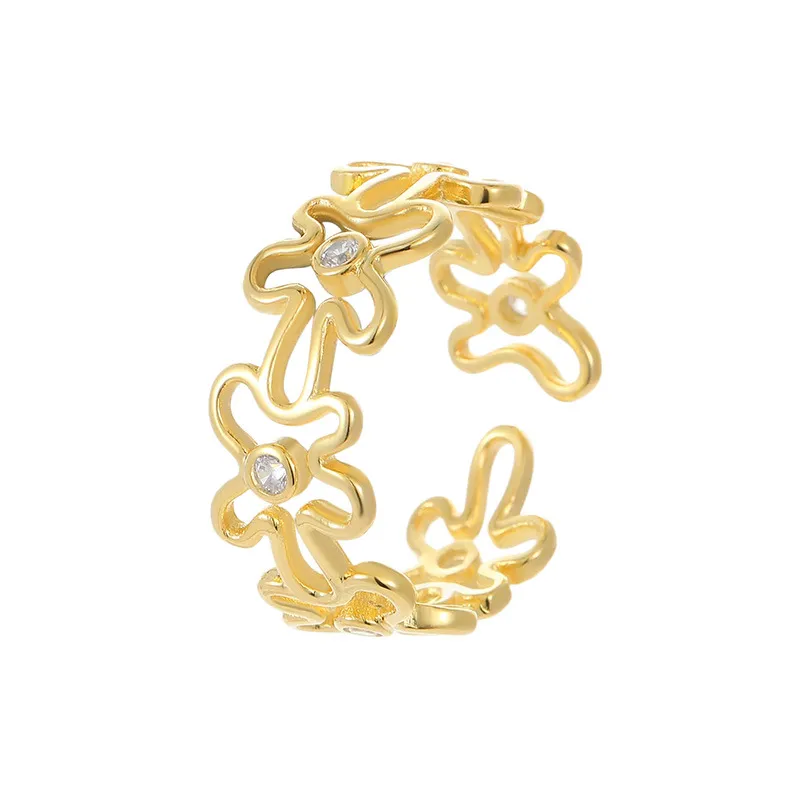 925 Sterling Silver Adjustable Pave CZ Flower Open Ring 70400270