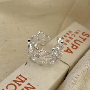 925 Sterling Silver Adjustable Pave CZ Flower Open Ring 70400270