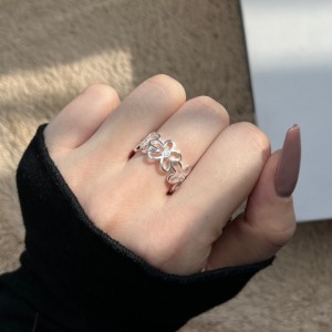 925 Sterling Silver Adjustable Pave CZ Flower Open Ring 70400270