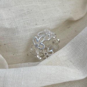 925 Sterling Silver Adjustable Pave CZ Flower Open Ring 70400270