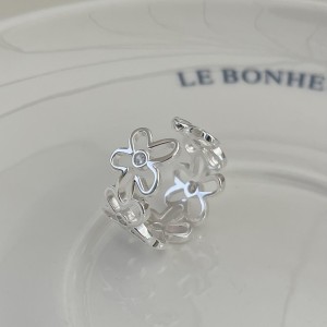 925 Sterling Silver Adjustable Pave CZ Flower Open Ring 70400270