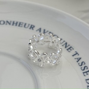 925 Sterling Silver Adjustable Pave CZ Flower Open Ring 70400270
