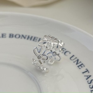 925 Sterling Silver Adjustable Pave CZ Flower Open Ring 70400270