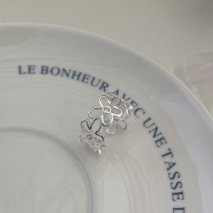 925 Sterling Silver Adjustable Pave CZ Flower Open Ring 70400270