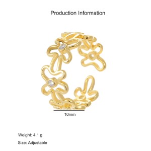 925 Sterling Silver Adjustable Pave CZ Flower Open Ring 70400270