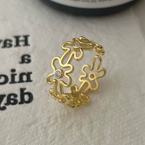 925 Sterling Silver Adjustable Pave CZ Flower Open Ring 70400270
