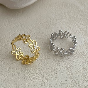 925 Sterling Silver Adjustable Pave CZ Flower Open Ring 70400270