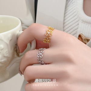 925 Sterling Silver Adjustable Pave CZ Flower Open Ring 70400270