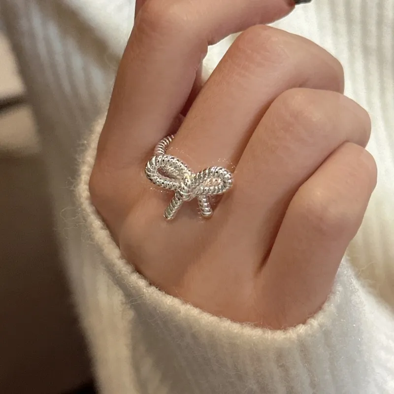 925 Sterling Silver Adjustable Twisted Rope Bow Ring 70400272
